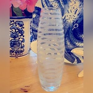 Vintage Blue Etched Glass Bud Flower Vase - Grandmillennial Decor